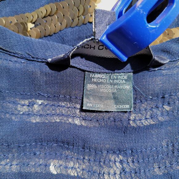 FRENCH CONNECTION Size 2 Navy Sheer Bronze Sequin Cocktail Party Prom Tank Top - Picture 5 of 6